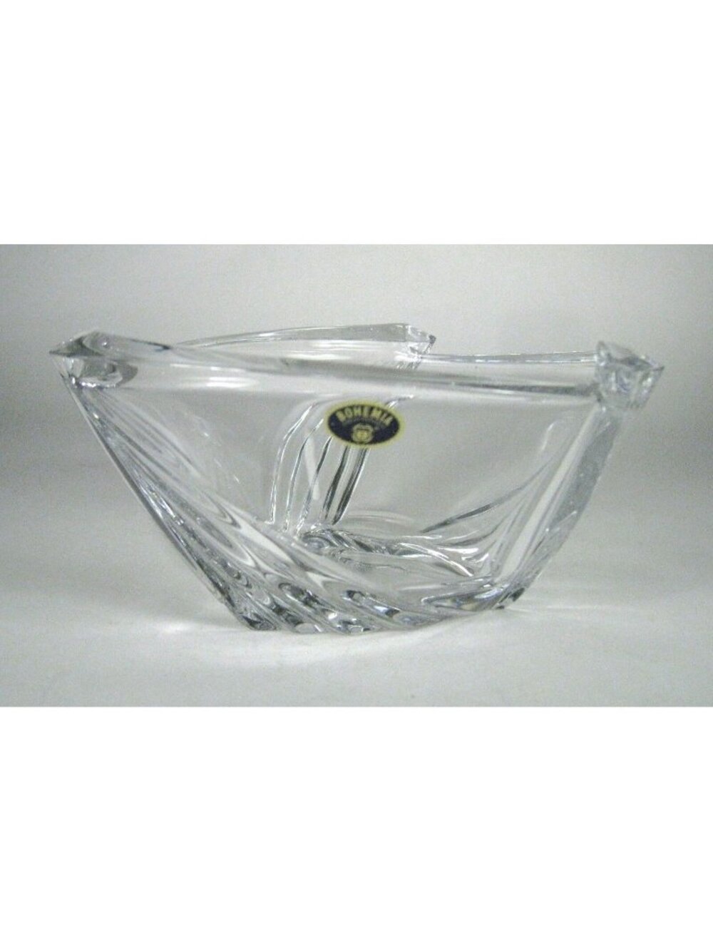 Bohemia Crystal Bowl Hand Cut 3 Sided Modern Style Dish Clear Czechoslovakia